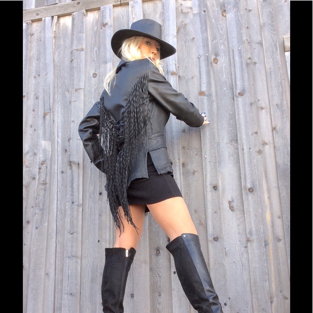 Women’s Black Deerskin Leather Tuxedo Jacket